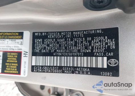 2016 Toyota Avalon Xle из США, поврежденный, VIN 4T1BK1EB2GU197013